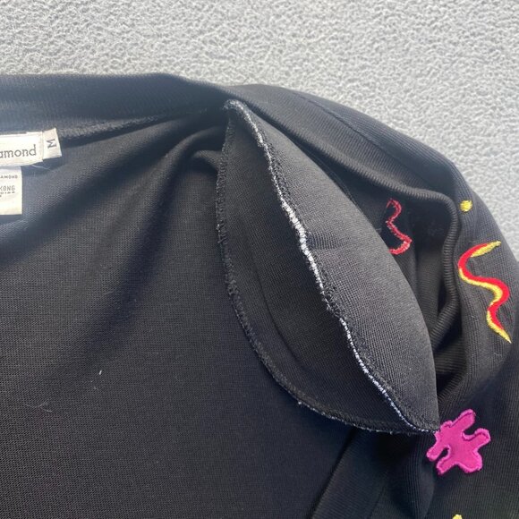 Marie Diamond Black Sweater Womens Size M  4 Buttons 2 Pockets,100% Cotton - Picture 6 of 10